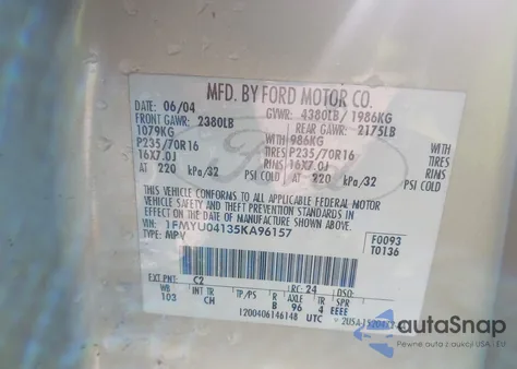 2005 Ford Escape Limited from USA, damaged, VIN 1FMYU04135KA96157